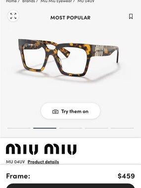 Miu Miu Men's Tortoiseshell Square Optical Frames - Brown & Amber